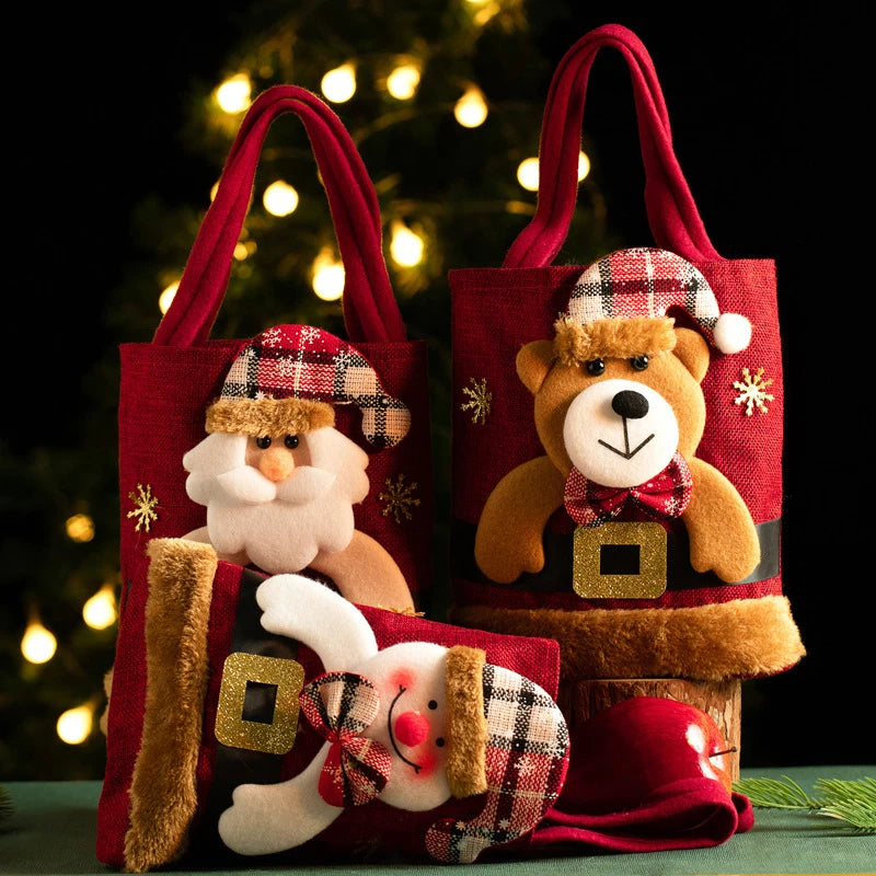 Leichte Weihnachtsgeschenktasche aus Leinen mit langen Henkeln