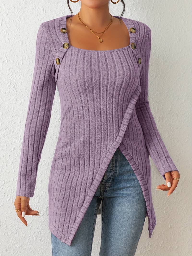 Daphne - Pullover mit quadratischem Ausschnitt, langen Ärmeln und seitlichem Schlitz