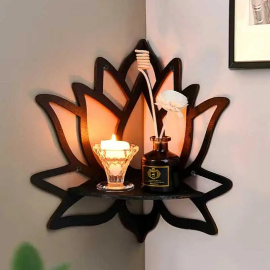 Platzsparendes Holz Lotus Eck-Wandregal