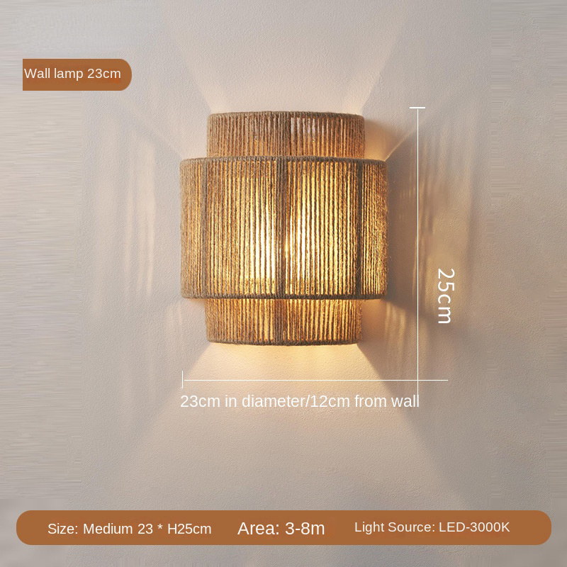 RaffioLume - Bohemian Vintage Rattan Hanfseil Wand-LED-Lampe