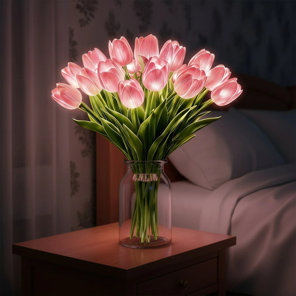 Künstlicher Tulpenstrauß mit warmem LED-Licht – Nachtlicht (15er-Set)