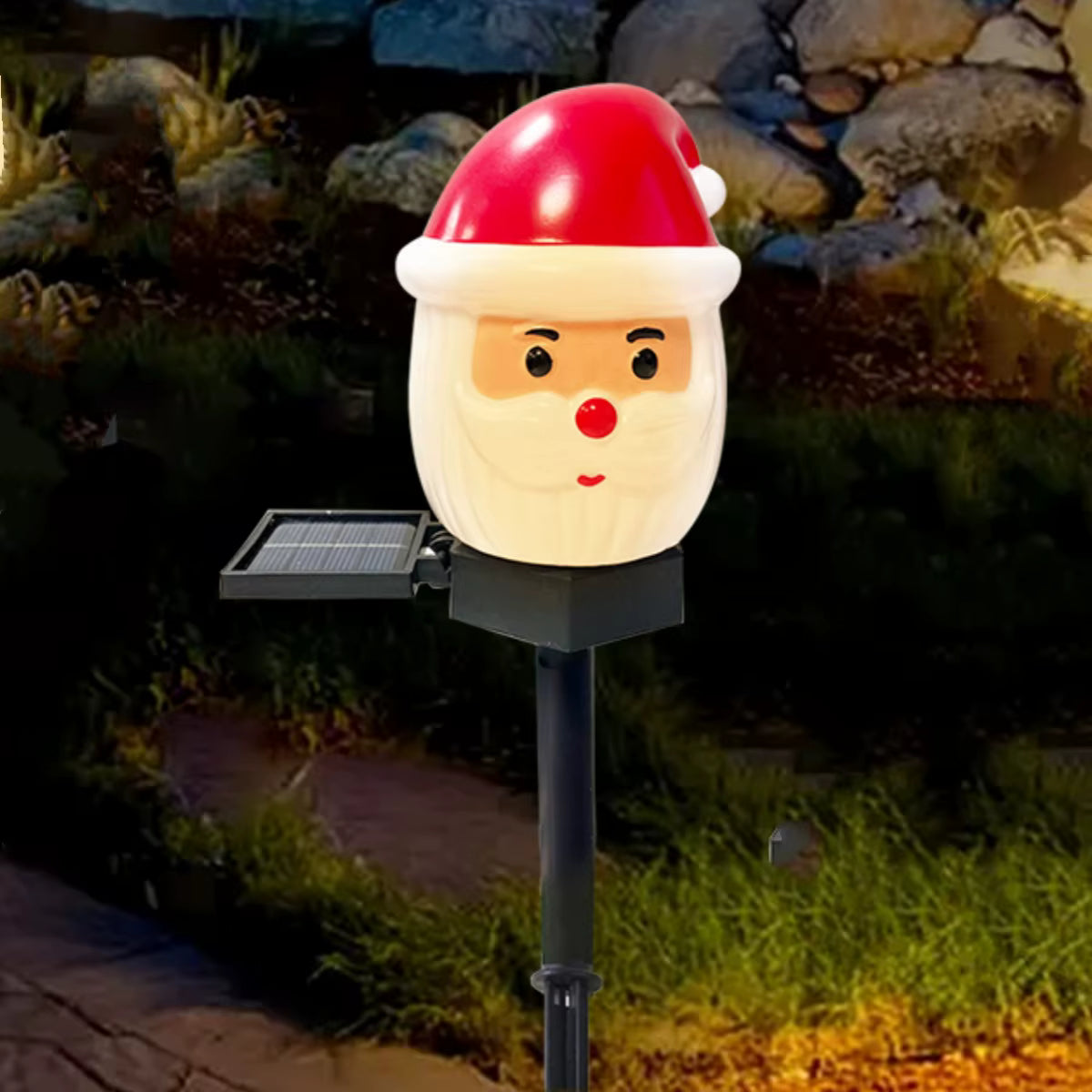 Solarbetriebene warmweiße wasserdichte Weihnachts-Rasenleuchte (Weihnachtsmann & Schneemann)