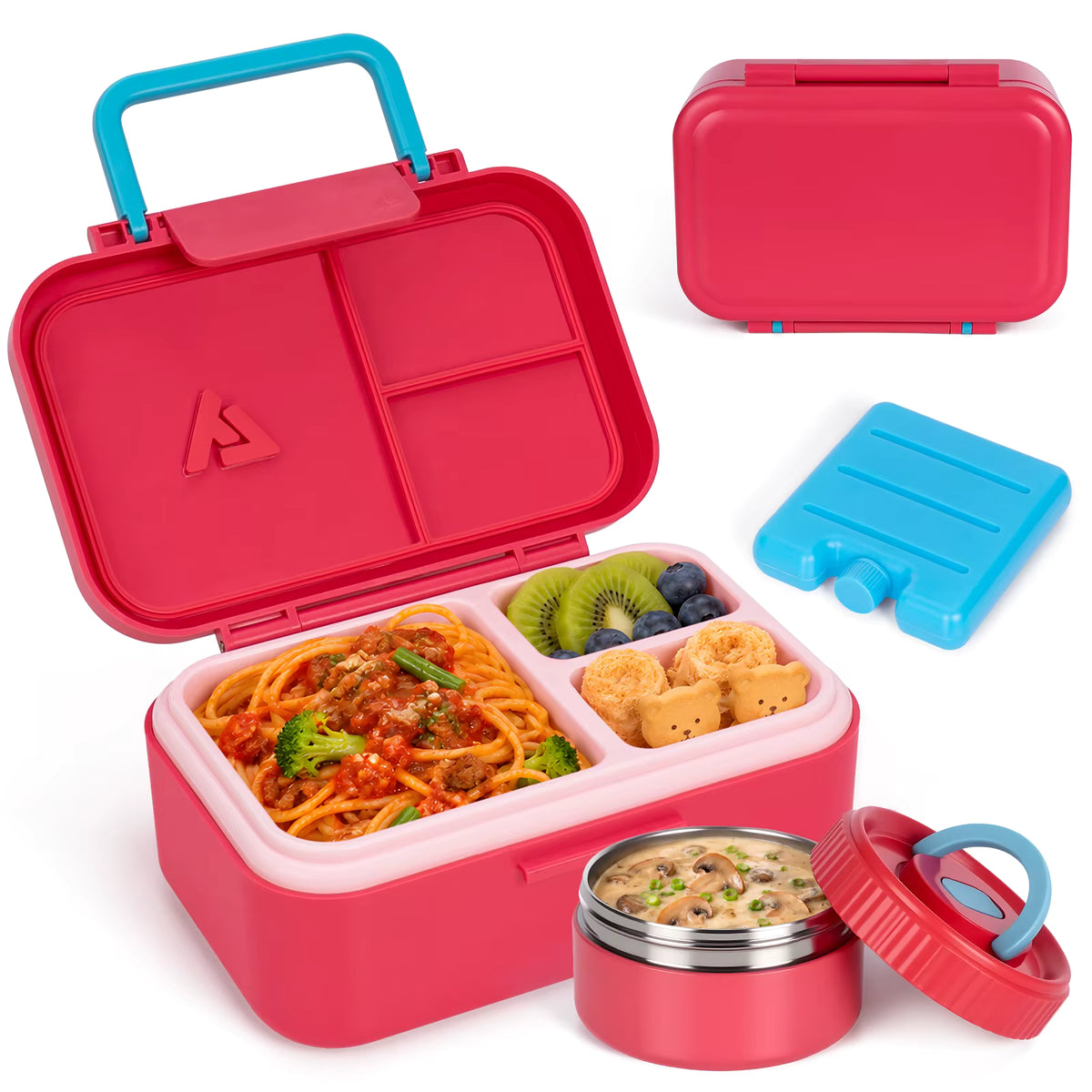 Vakuumisolierte und auslaufsichere Bento-Lunchbox aus Edelstahl (3 Fächer)
