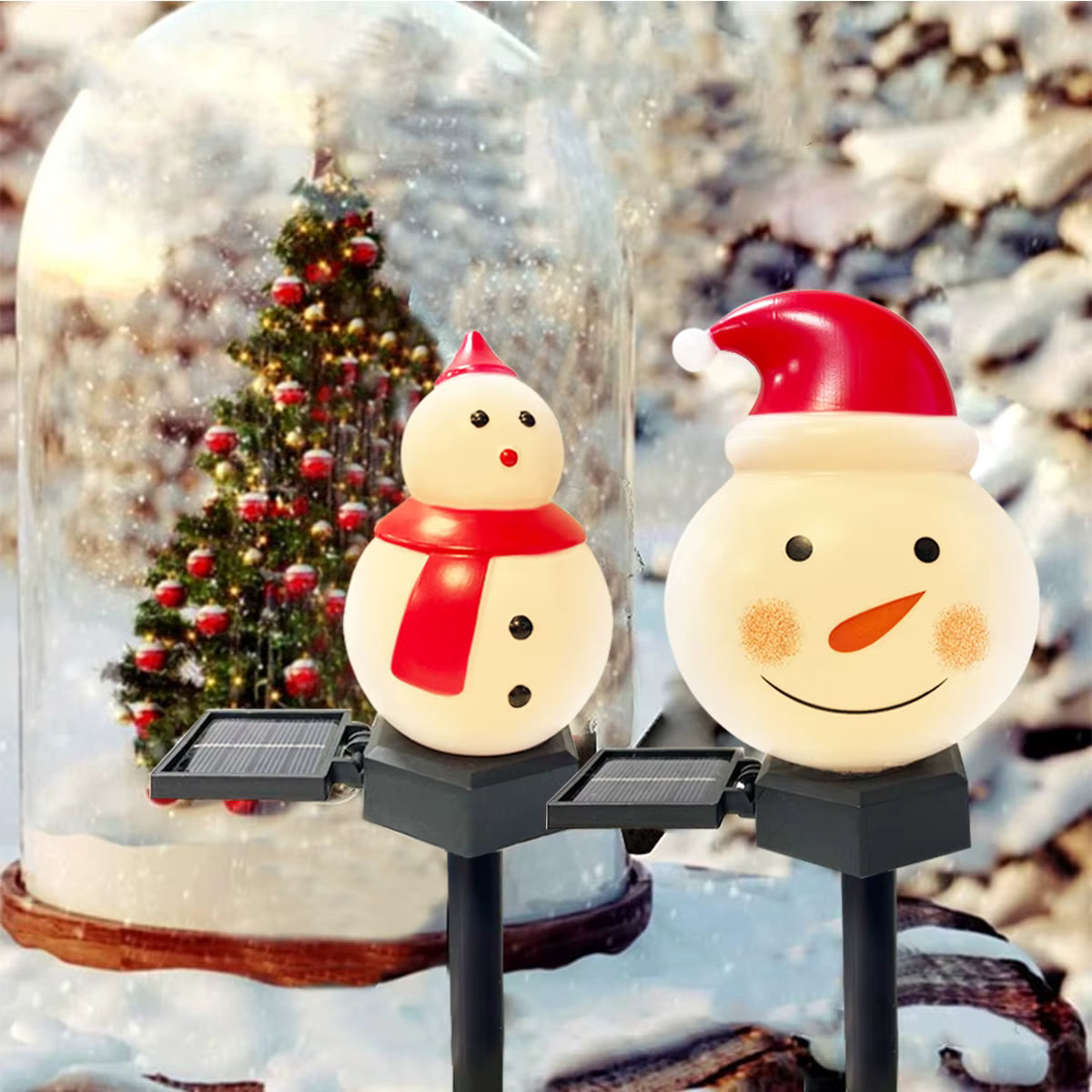 Solarbetriebene warmweiße wasserdichte Weihnachts-Rasenleuchte (Weihnachtsmann & Schneemann)