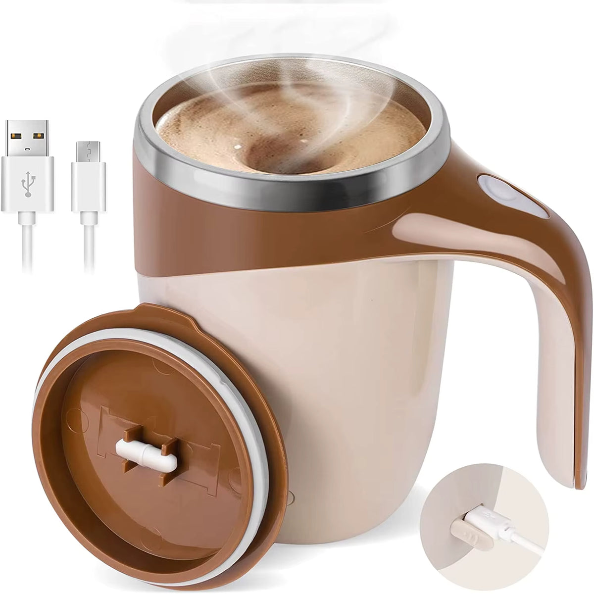 Magnetisch wiederaufladbarer USB-Selbstumrührbecher aus Edelstahl (380 ml)