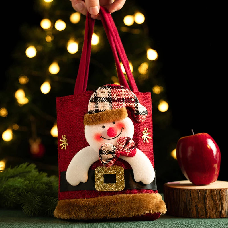 Leichte Weihnachtsgeschenktasche aus Leinen mit langen Henkeln