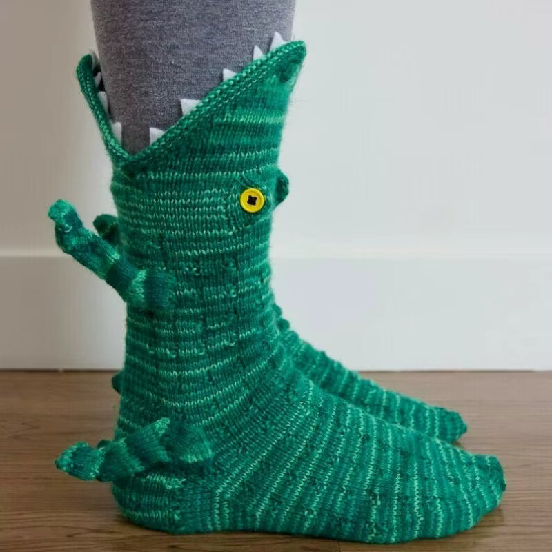 Dicke gestrickte Dinosauriersocken aus Wollmischung (Unisex)