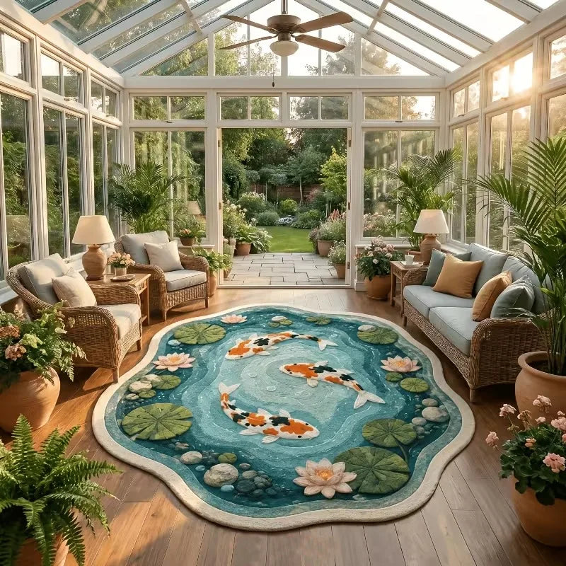 Weiche, waschbare Decke mit Koi-Karpfen in einem Lotus-Teich