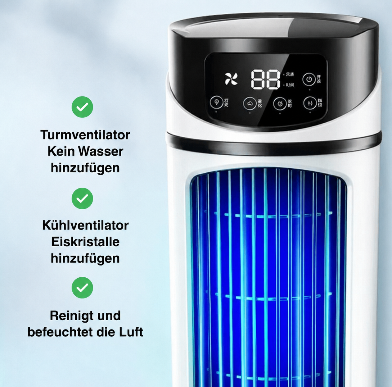 Luftkøler Mini USB 3-i-1 Bærbar | 300 ml Vandtank med Blæser og Befugtning | Ultrakompakt til Skrivebord og Seng