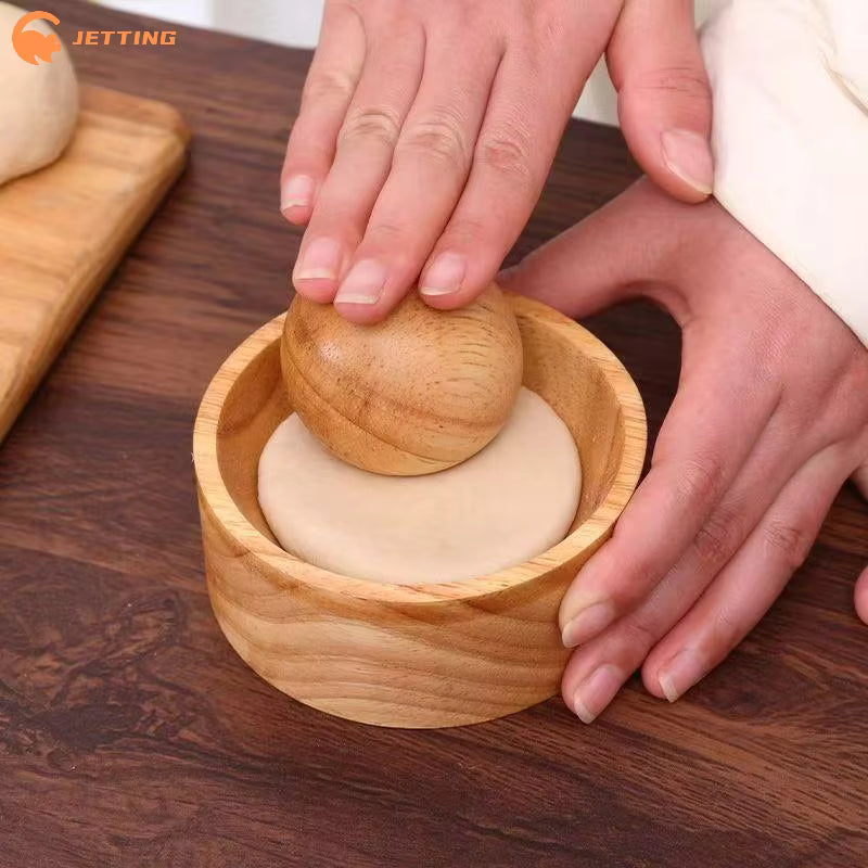 Effektiver natürlicher Teigschneider aus Holz für Dumplings (inklusive Basis und Kugel)