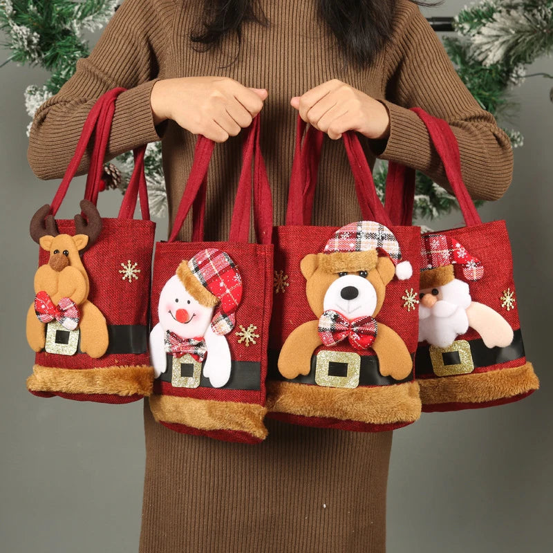 Leichte Weihnachtsgeschenktasche aus Leinen mit langen Henkeln