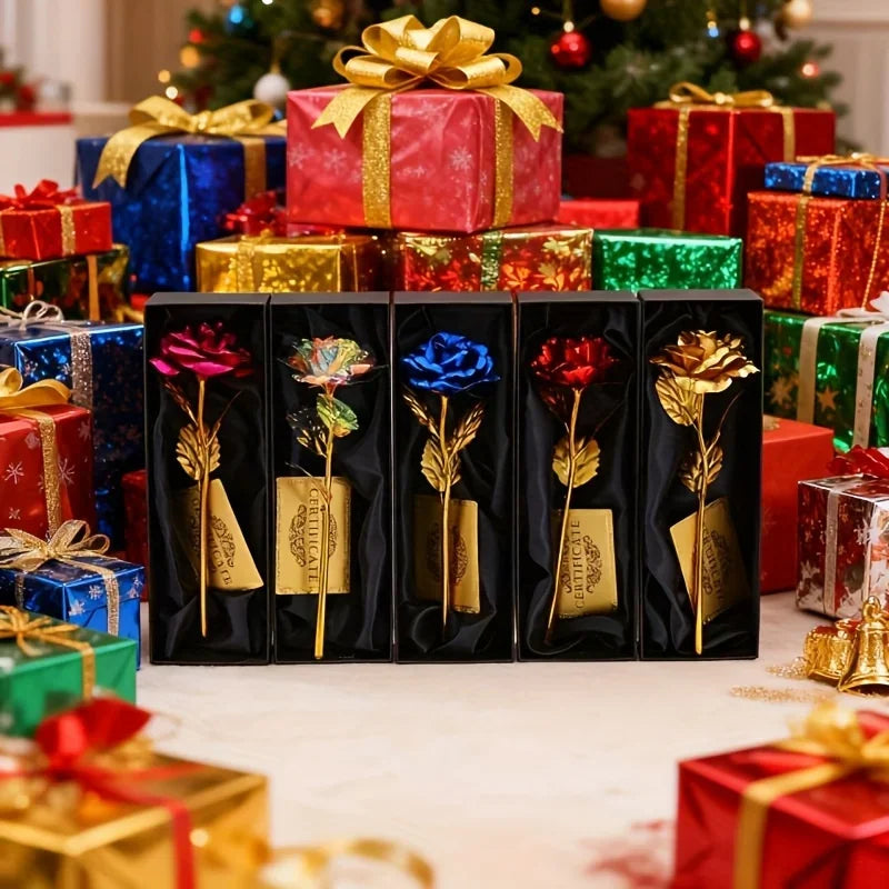 Geschenkset mit Rose aus Folie (Geschenkbox und Karte)