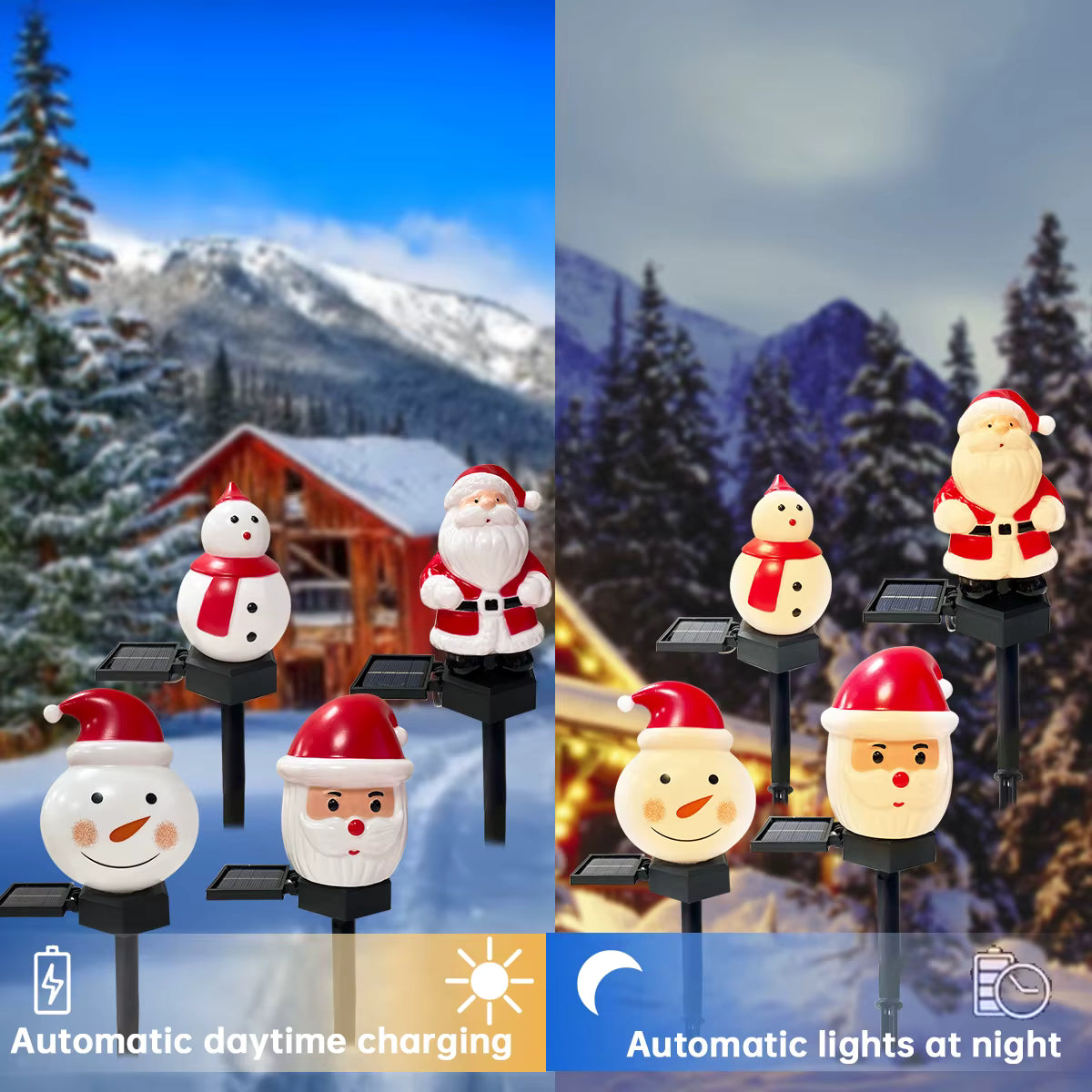 Solarbetriebene warmweiße wasserdichte Weihnachts-Rasenleuchte (Weihnachtsmann & Schneemann)