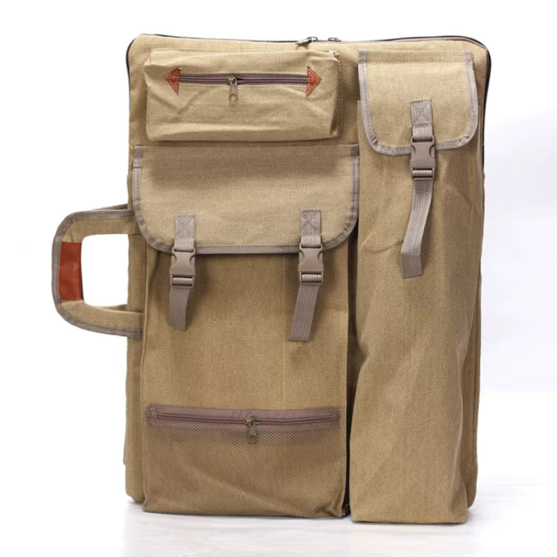 Robuster Rucksack aus Canvas mit mehreren Fächern für Künstlerbedarf