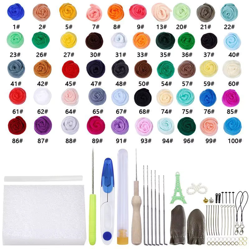 40-Farvet Uld Roving Nålfiltningssæt (Med Nåle & Æske)