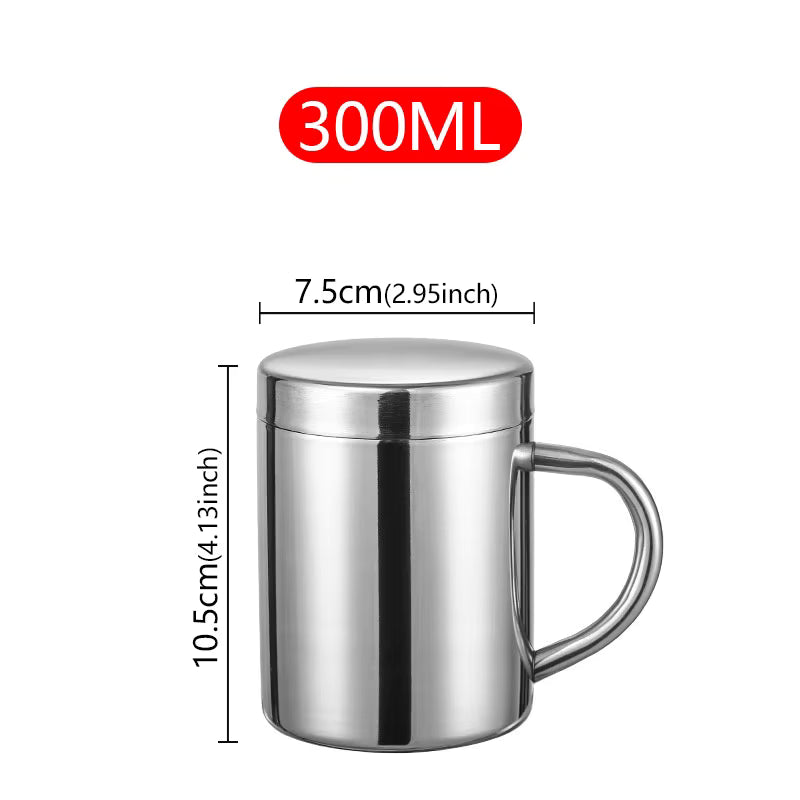 Doppelwandiger isolierter Kaffeebecher aus Edelstahl 304 (mit Deckel und Henkel)