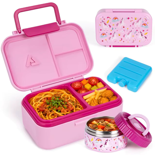 Vakuumisolierte und auslaufsichere Bento-Lunchbox aus Edelstahl (3 Fächer)