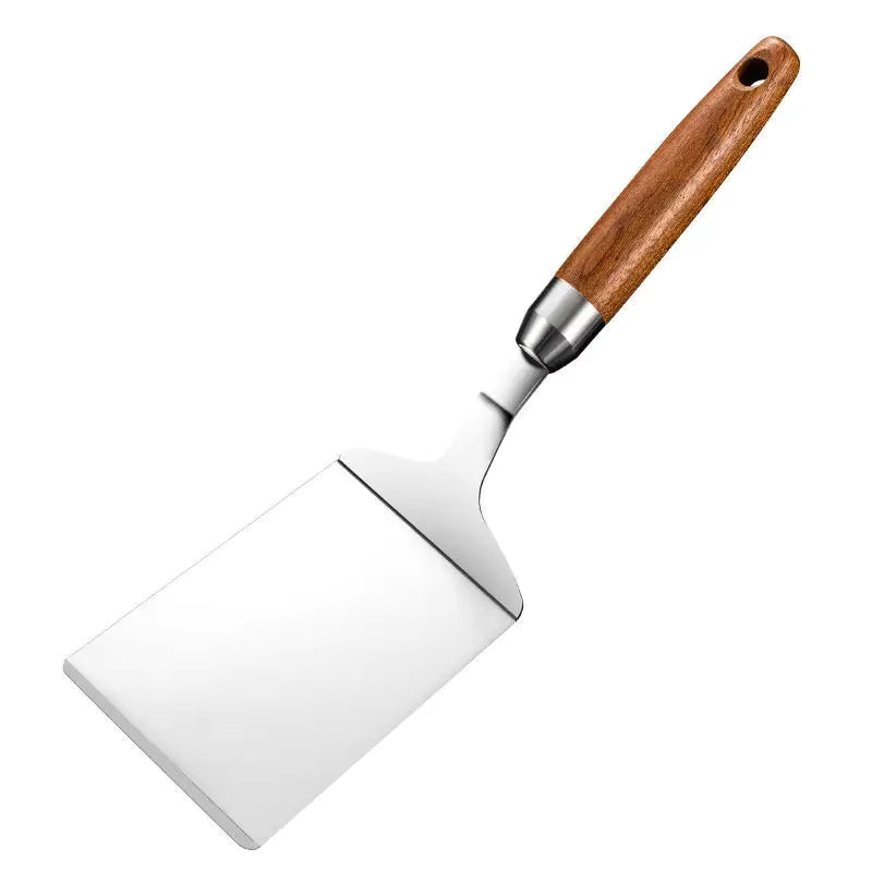 Spatel mit Kopf aus Edelstahl und Holzgriff, quadratischer Kopf (2er-Set)