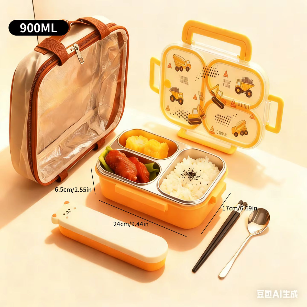 Auslaufsichere Kinder-Lunchbox aus rostfreiem 304er Edelstahl (großes Fassungsvermögen)