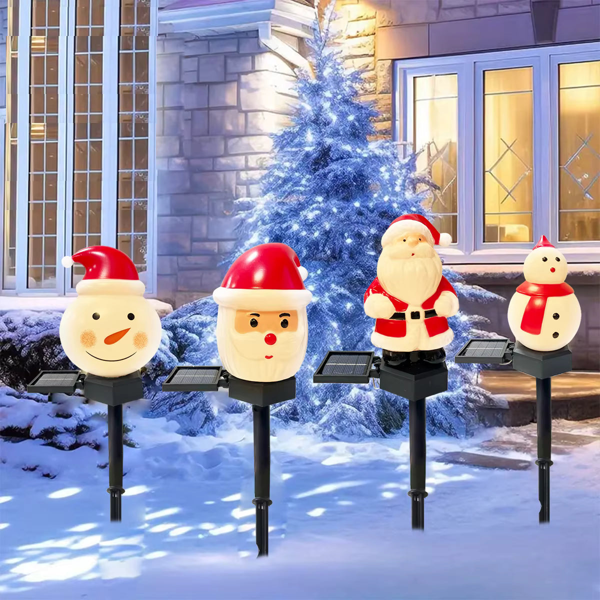 Solarbetriebene warmweiße wasserdichte Weihnachts-Rasenleuchte (Weihnachtsmann & Schneemann)