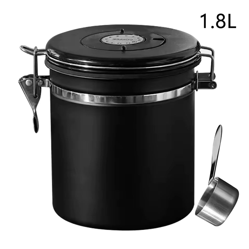 Vakuumversiegelte Kaffeedose aus rostfreiem 304er Edelstahl (mit integriertem Löffel)