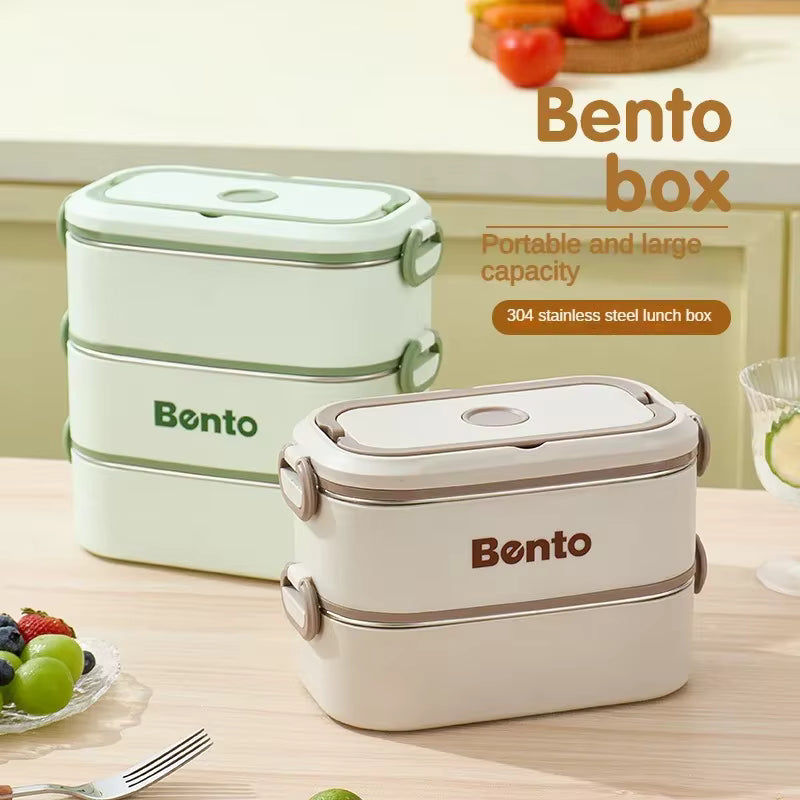 Auslaufsichere und stapelbare Bento-Box aus rostfreiem 304-Edelstahl (mikrowellengeeignet)