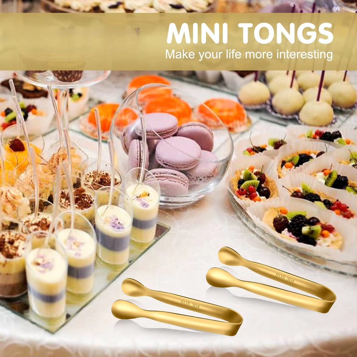 Lebensmittelechte Mini-Servierzangen aus Edelstahl (4 Zoll, 10er-Set)