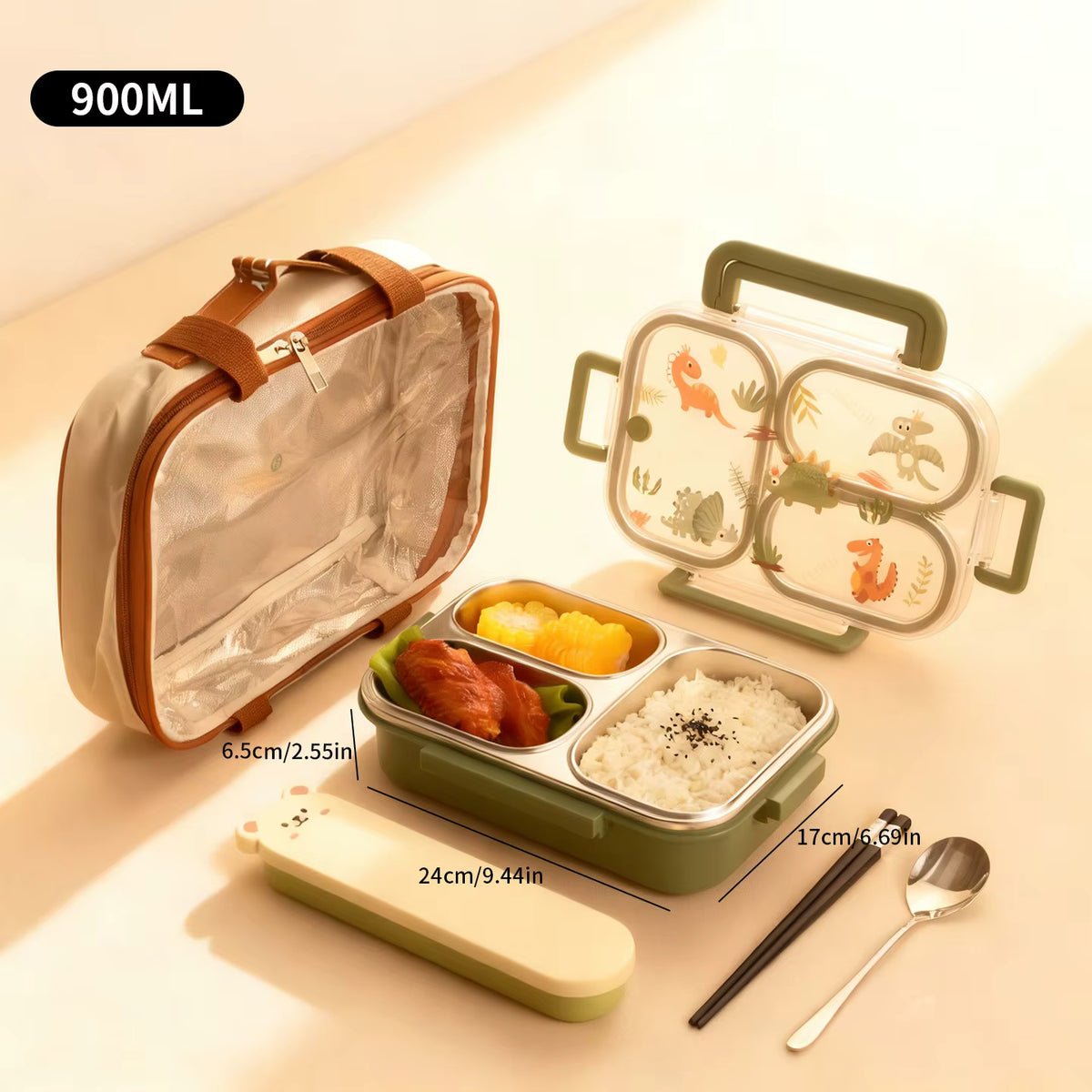 Auslaufsichere Kinder-Lunchbox aus rostfreiem 304er Edelstahl (großes Fassungsvermögen)