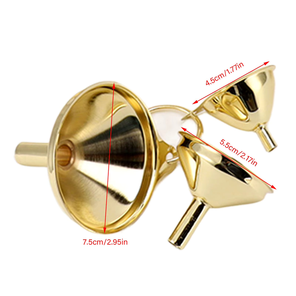 Präzisionstrichter aus goldfarbenem Edelstahl (3-teiliges Set)