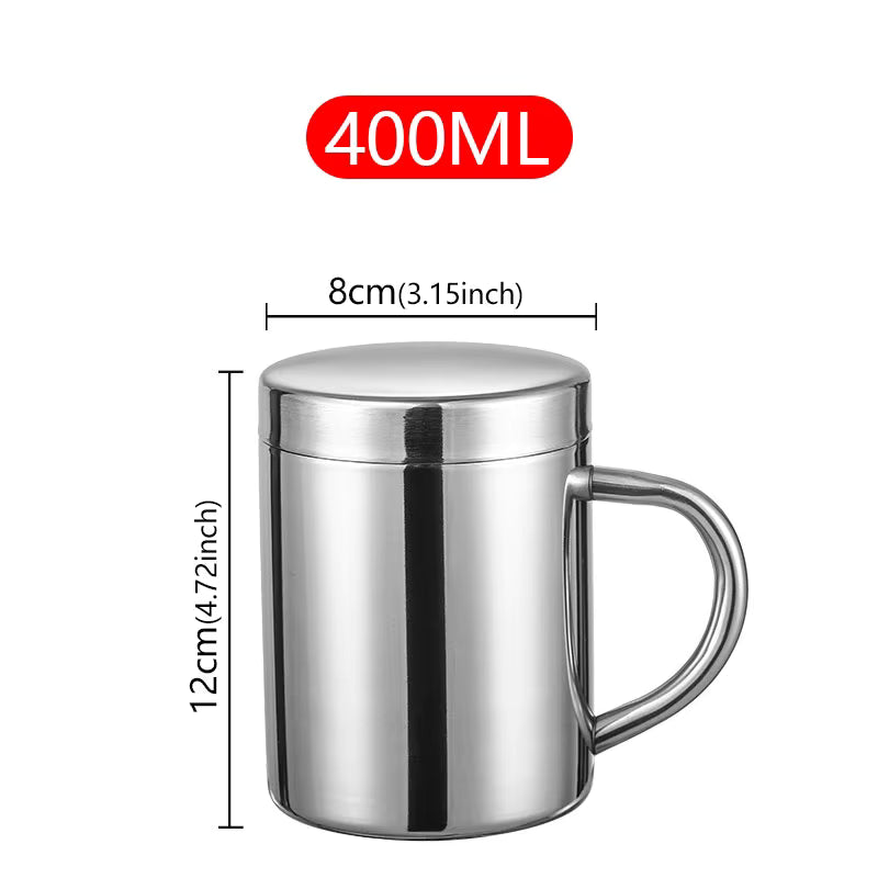 Doppelwandiger isolierter Kaffeebecher aus Edelstahl 304 (mit Deckel und Henkel)