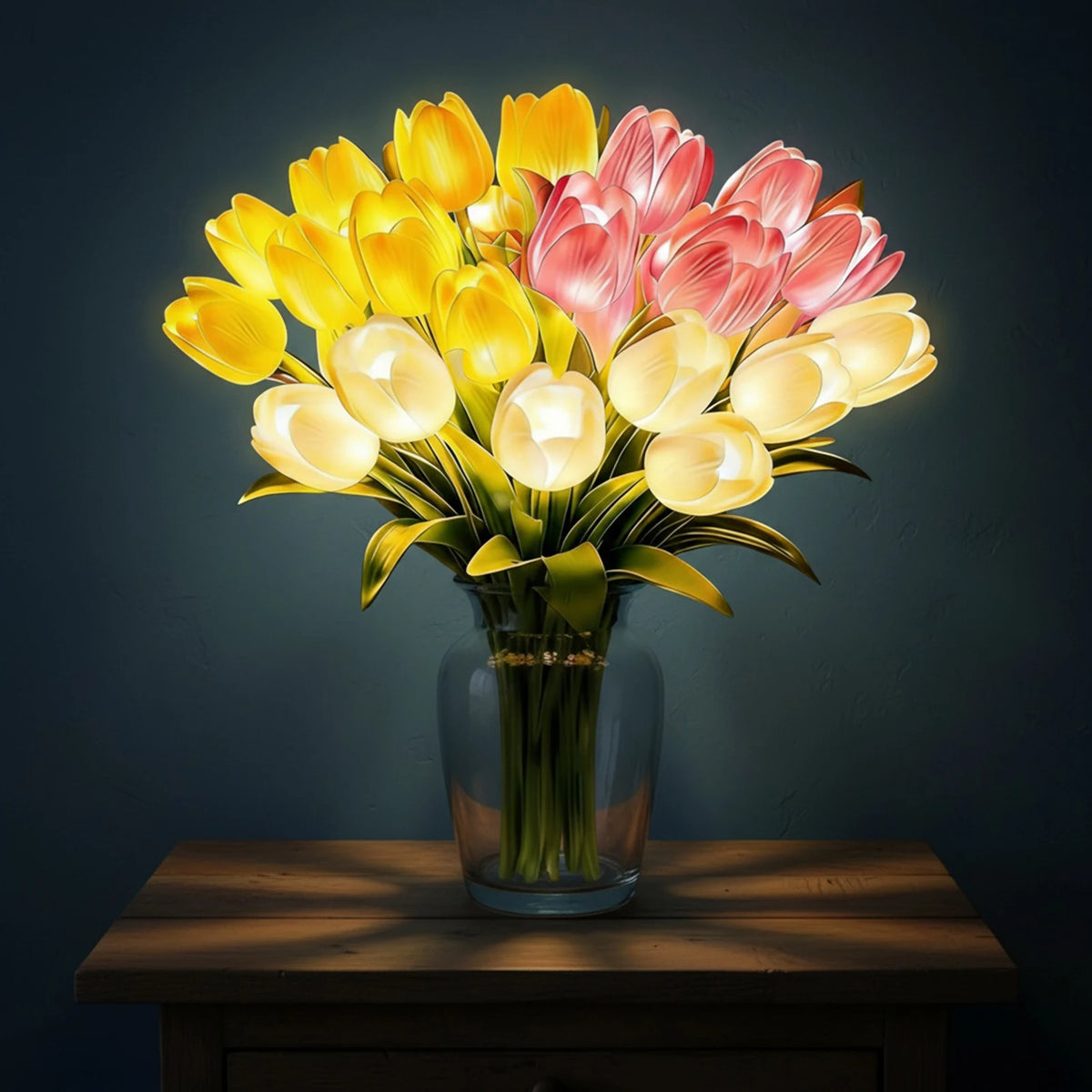 Künstlicher Tulpenstrauß mit warmem LED-Licht – Nachtlicht (15er-Set)