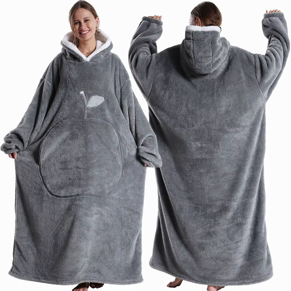 Extra langer Flanell-Kapuzenpullover mit Decke (lange Ärmel)