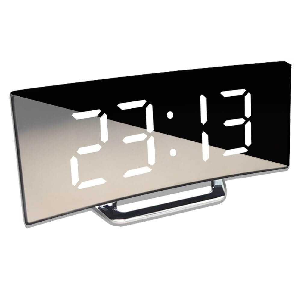 Moderne Gebogen LED Vekker med Dæmpningsfunktion og Snooze – Elegant Design i ABS, 17 x 8 cm-2
