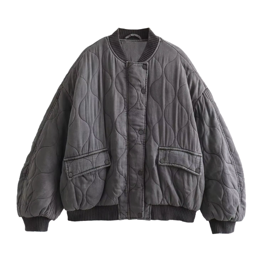 TrendVibe - Graue oversized leichte Bomberjacke | Modische Bomberjacke für jede Saison