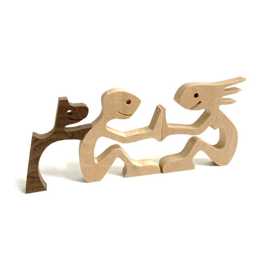 HeartPet - Handgeschnitzte Holzskulptur Tierliebhaber Familie und Welpe