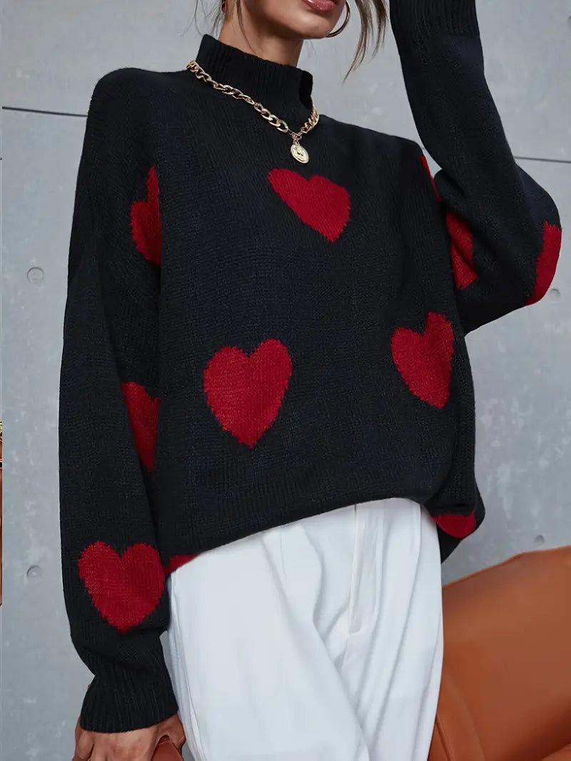 Leila - Rollkragenpullover mit Herzmuster für Frauen | Charmant & vielseitig