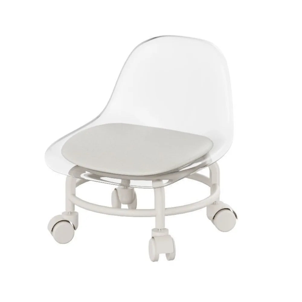 Transparenter Acrylhocker mit Rollen und Rückenlehne