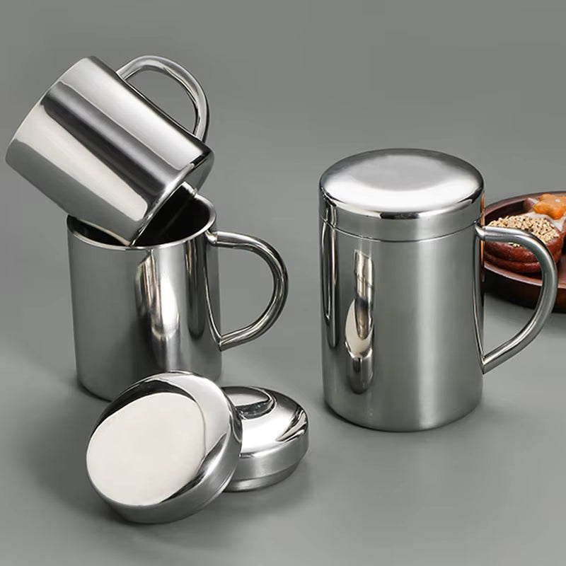 Doppelwandiger isolierter Kaffeebecher aus Edelstahl 304 (mit Deckel und Henkel)
