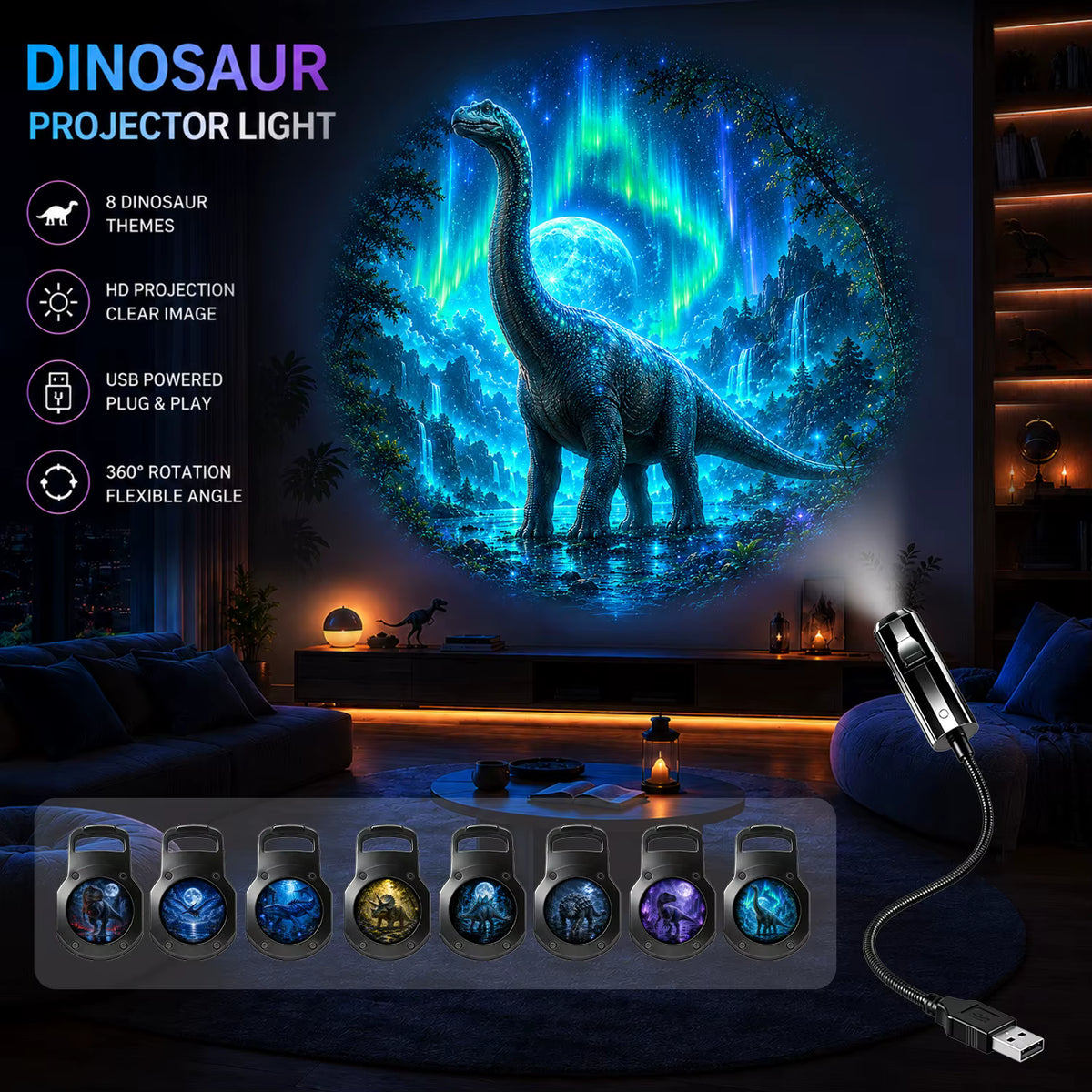 Multifunktionelt Dinosaur Projicerende Natlys
