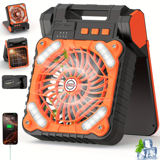 Campingventilator Sammenklappelig 3-i-1 med LED-lys og Powerbank | Sol- og USB-Opladning | Foldet Kun 22 x 22 cm