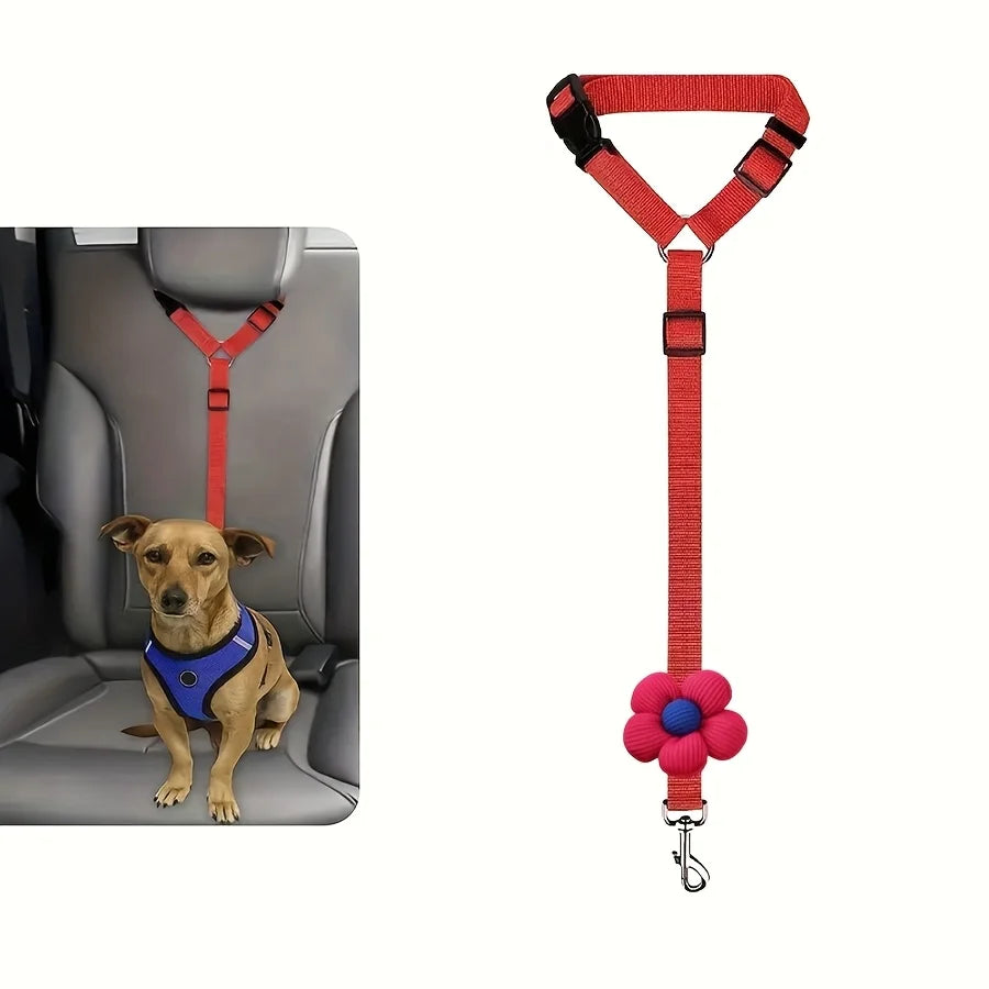 Sikkerhedssele til hund i bilen med fastgørelsesrem og sikkerhedsline