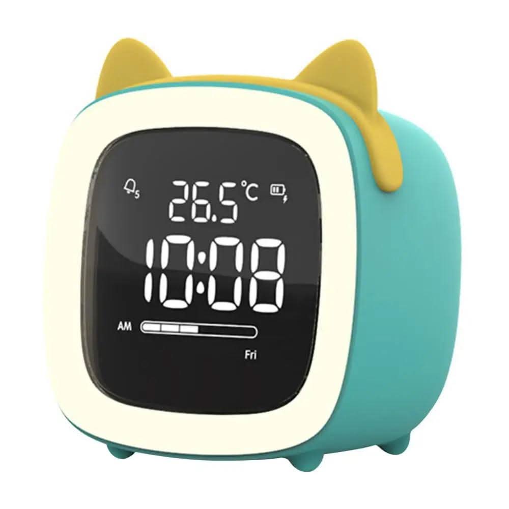 Mini-tegnefilm-tv-vækkeur til børn, LED-natlampe til opladning ved sengen, snooze-ur, justerbar lysstyrke, vågn op med lysfarveindstilling