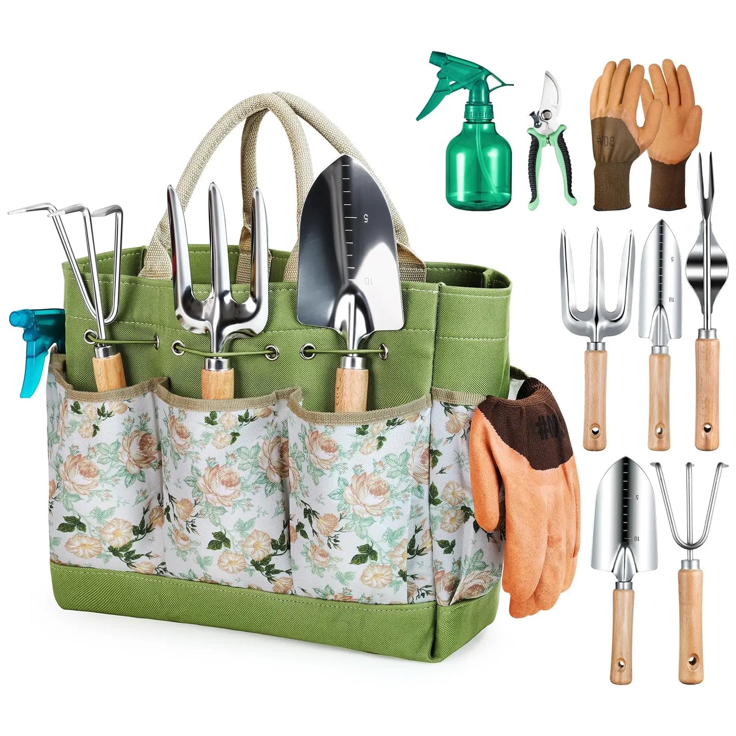 Edelstahl- & ergonomisches Holz-Gartenwerkzeugset (9-teilig)