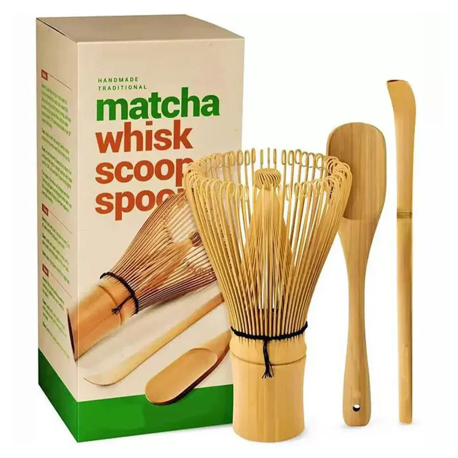 Matcha-sæt med 3 bambus-tepisker (chasen) og en traditionel ske til den japanske teceremoni