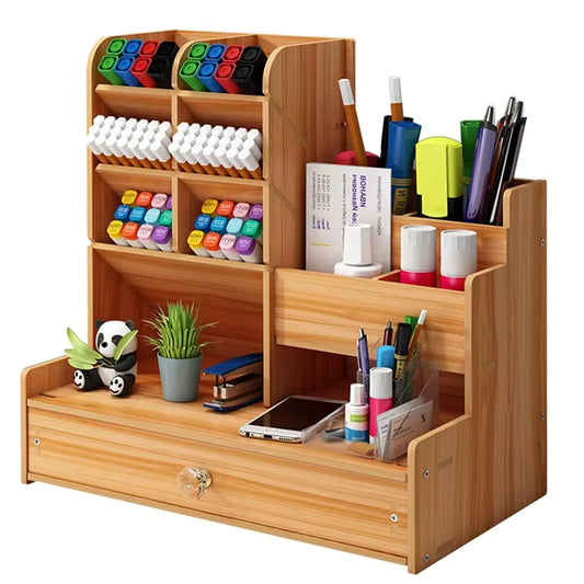 Multifunktionaler Schreibtisch-Organizer aus Holz mit großem Fassungsvermögen
