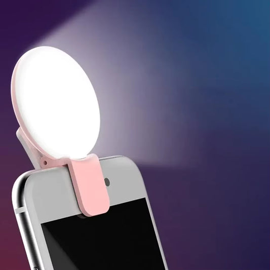USB genopladeligt clip-on selfie ringlys med 3 trin lysdæmpning
