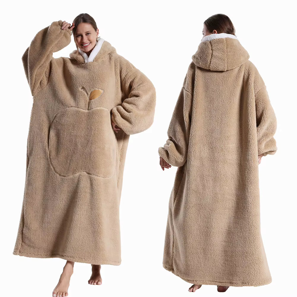 Extra langer Flanell-Kapuzenpullover mit Decke (lange Ärmel)