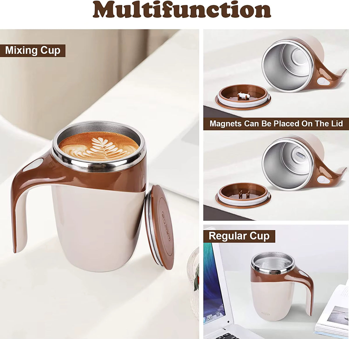Magnetisch wiederaufladbarer USB-Selbstumrührbecher aus Edelstahl (380 ml)