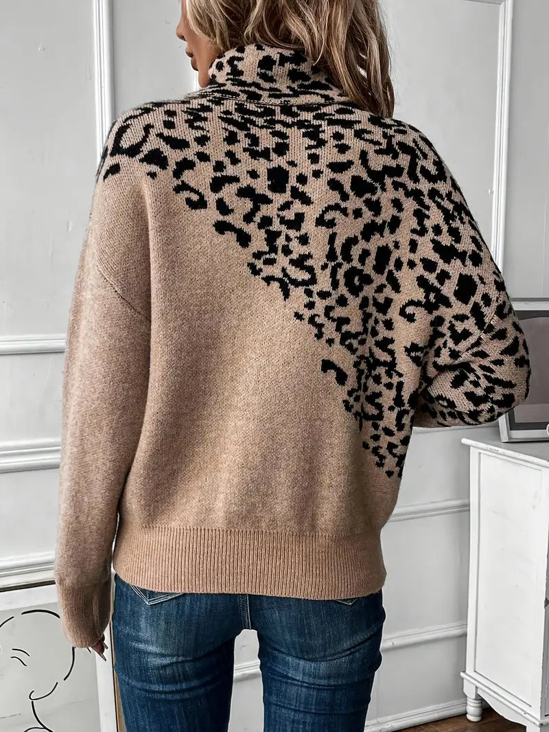 Kinsley - Pullover mit Leopardenmuster und Rollkragen