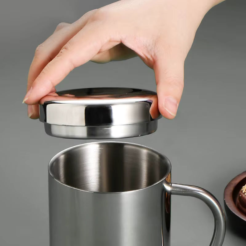 Doppelwandiger isolierter Kaffeebecher aus Edelstahl 304 (mit Deckel und Henkel)